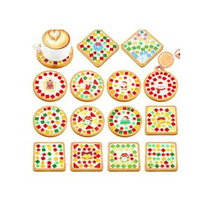 Reallnaive 14 Sets Valentines DIY Mosaic Tiles for Crafts Mixed Color Glass Mosaic Kits Xmas DIY Coasters Kit Make Your Own Stained Glass Coaster for Handmade Holiday Decoration Gift (Stylish Style)