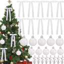 Soulchen 108 Pcs White Christmas Tree Decorations Set White Christmas Ornaments 36 Velvet Ribbon Bows 36 Xmas Balls 36 Artificial Berry Picks for Wreaths Garland Holiday Party Decor