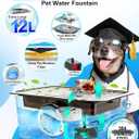 Large Dog Water Fountain SS304,12L Ultra-Purification Pet Drinking Dispenser with Visual Window,Widely Drinking Area,Deep Purification Filter,Triple Waterfall Structure,Low Water Indicator