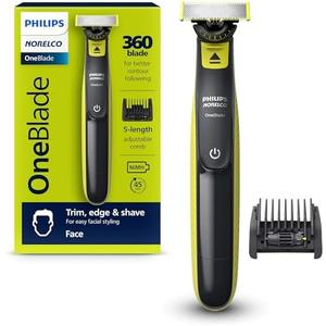 Philips Norelco OneBlade 360 Hybrid Face, Electric Beard Trimmer and Shaver, with 360 Blade Technology, 1x 360 Blade for Face, 5in1 Adjustable Comb, Model QP2724/90
