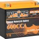 Weize Lithium YTX20L-BS, Group 20, 600A LiFePO4 Motorcycle Battery, 12V 8AH ATV, UTV, Jet Ski, 4 Wheeler, Snowmobile, Personal Watercraft, Seadoo, Polaris, Generator and Riding Lawn Mower Battery