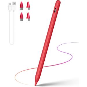 DRYMOKINI Stylus Pen for Touchscreen, Active Stylus Pen Compatible for Android and iOS Tablet/Phones, Rechargeable Universal Stylist Pencil Compatible for A-pple/i-Pad/Phone Tablet, Red