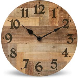 NIKKY HOME Rustic Farmhouse Wall Clock - 12 Inch Battery Operated Silent Non Ticking Vintage Wooden MDF Clock Home Decor for Kitchen, Living Room, Bedroom, Office