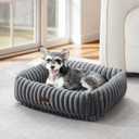 Washable Dog Bed for Small Medium Dogs - Rectangle Orthopedic Corduroy Fleece Pet Bed with Removable Cover and Nonskid Bottom, Calming Puppy Bed Soft Pet Sofa, Grey(20x19x6inchs)