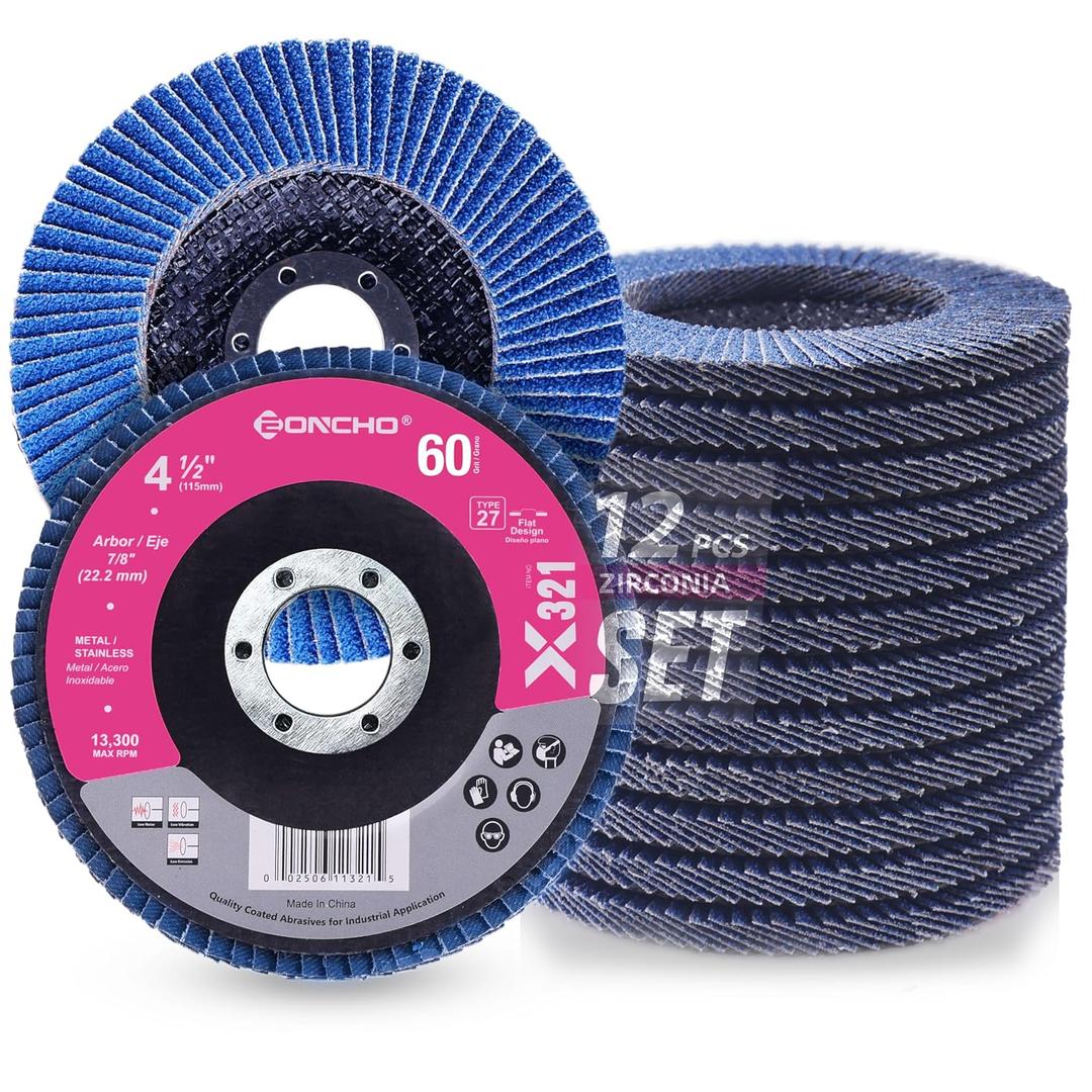 Flap Discs 4 1/2 for Angle Grinder,40 Grit Type 27 Zirconia Abrasive Grinding Wheel,7/8" Flap Sanding Disc for Metal, Wood, Stainless Steel Finishing (12 Pack)