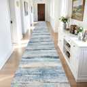 YOUFORTONG 3x25 Runner Rug Washable - Indoor Extra Long Hallway Rug with Non Slip Backing Low Pile Satin Resistant Carpet for Kitchen Entryway Living Room Home Decor Thin Mat for Stair 3X25 Blue