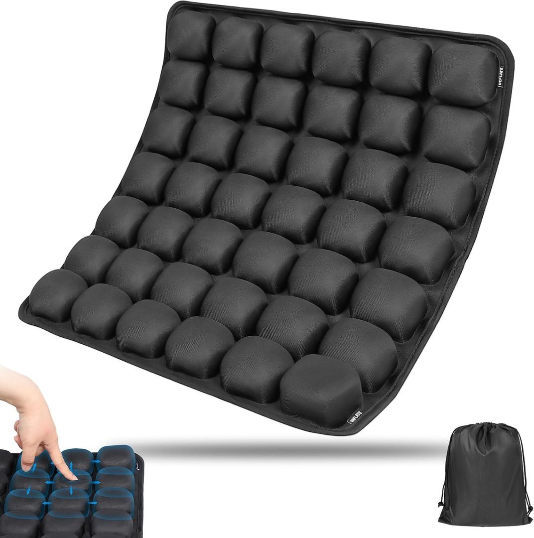 LeMotech Travel Seat Cushion for Airplane, Press-Type Air Inflatable Cushion, Portable Ergonomic Comfort with Non-Skid Bottom for Long Flights, Office, Camping, Wheelchair, Travel, Driving