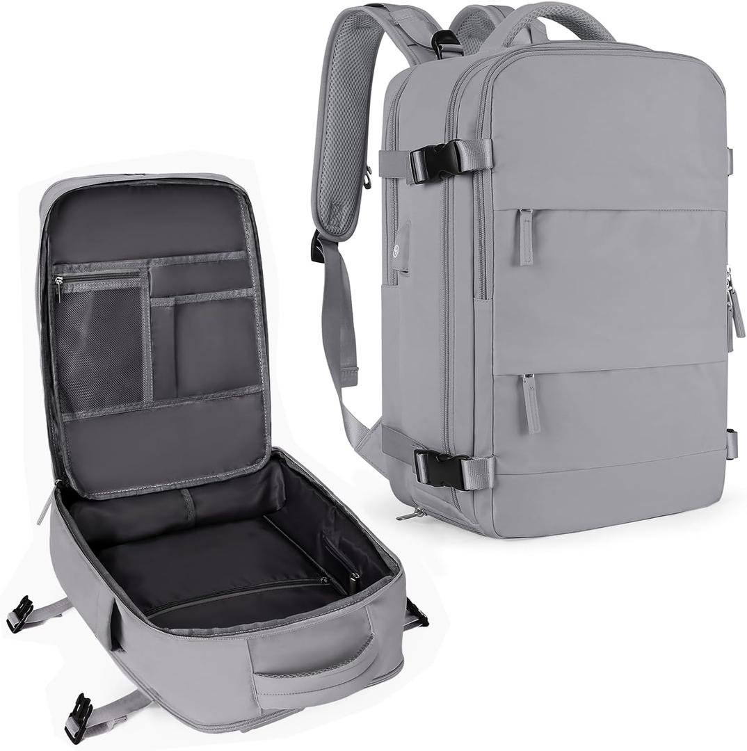 Coowoz Large Travel Backpack For Women Men, Flight Approved, Waterproof Outdoor Sports Rucksack, Casual Daypack, Fit 15.6 Inch Laptop Shoes, Grey