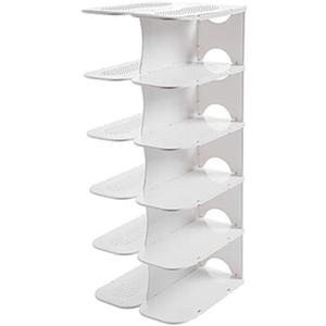Assembly 6 Layers Stand Shoe-Shelf Stackable Shoe Cupboards Shoe Rack Space Saving for Hallway Safety Shoe - (Color: White)