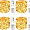 MUMUXI 4 Pack 20 ft Remote Control Fairy Lights Battery Operated String Lights with Timer, 60 LED Twinkle LEDs, Outdoor Waterproof Copper Wire Firefly Lights, Warm White