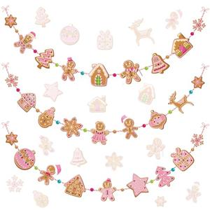 Blulu 9 ft Pink Gingerbread Christmas Garlands Banners Pink Gingerbread Decorations Candy Garland Hanging Ornaments for Christmas Tree Kitchen Wall Decor