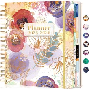 CAGIE 2026 Planner Weekly and Monthly  January - December 2026 Calendar, Hardcover Spiral Bound, 13 Monthly Dividers Tabs, Stickers, 8.3 x 9.3 Inch, Women Floral Planner Agenda For Work, Family Affiar, Personal
