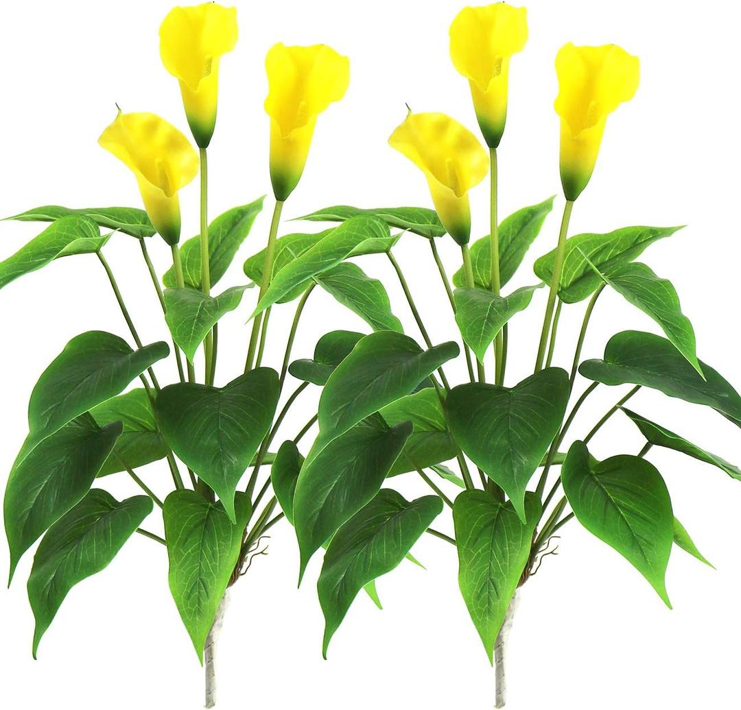 Beebel Artificial Flower 17 inches Calla Lily Silk Plant Fake Bonsai Flowers Greenery Plants for Indoor Outdoor Home Office Bedroom Table Centerpieces Party Decoration 2 Pack (Yellow, 2)