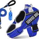 Neck Padded Dog Vest Harness and Leash Set, No Pull Adjustable Service Pet Harness with 8 Dog Patches, Reflective in Training Easy Control Pet Vest with 5ft Dog Leash for Small, Medium & Large Dogs (Blue)