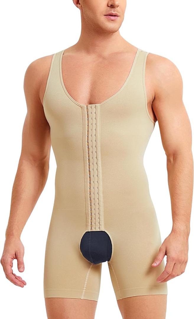 Men Shapewear Tummy Control Bodysuit Waist Trainer Full Body Shaper Fajas Compression Shirts Shorts Slim Belly (Medium-Large, Beige With Hooks) Men Shapewear Tummy Control Bodysuit Waist Trainer Full Body Shaper Fajas Compression Shirts Shorts Slim Belly (Medium-Large, Beige With Hooks)