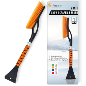 EcoNour 27" Aluminum Ice Scrapers for Car Windshield | Car Snow Scraper Window and Snow Brush with Ergonomic Foam Grip Winter Accessories (Orange)