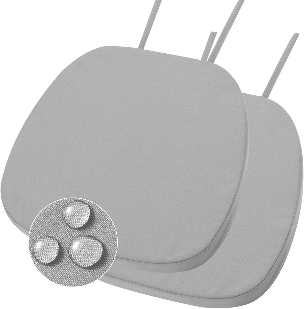 GUEGLSA Outdoor Waterproof Seat Cushions 14x14 inch, Non Slip Metal Chair Pad with Ties, U Shaped Chair Cushion for Kitchen Dining Patio Chair, Set of 2, Grey