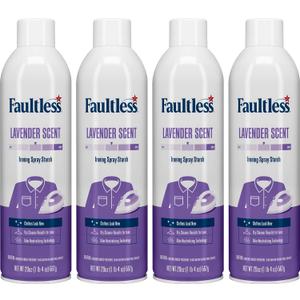 Laundry Starch Spray, Faultless Lavender Aerosol Starch 20 oz Cans for a Smooth Iron Glide on Clothes & Fabric Even Spray, Easy Iron Glide, No Reside (Pack of 4)