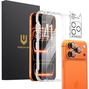 UNBREAKcable iPhone 17 Pro Screen Protector 3-Pack, Upgraded Dual-Tempered Glass + 3 Camera Lens Protectors, Military-Grade 9H Hardness, HD Clarity, Anti-Fingerprint, Case Friendly, 6.3 Inch
