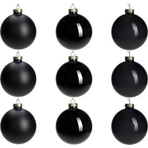 DN DECONATION Black Glass Christmas Ornaments, 3.15 Christmas Ball Hanging Christmas Baubles for Xmas Tree Decoration, Set of 9 Decor for Gothic DIY Gift
