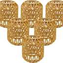 6-Pack Boho Rattan Lamp Shades - Handwoven Natural Wicker Lampshades for Pendant Lights, Chandeliers, Wall Sconces, Floor & Table Lamps Vintage Farmhouse Home Decor