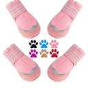 QUMY 4PCS Dog Boots & Paw Protectors for Hot Pavement, Summer Heat Protection, Mesh Breathable Nonslip Dog Booties for Hardfloors, Walking Running Hiking Pink, Size 7