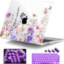 DONGKE Compatible with M5 MacBook Air 15 inch Case 2026 2025-2023 A3448 A3241 A3114 A2941 M4 M3 M2 Liquid Retina Display Touch ID, Protective Hard Shell Cover & Keyboard Skin - Butterfly Floral