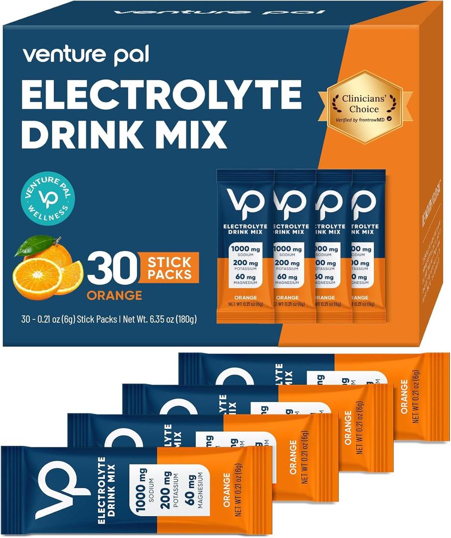 Venture Pal High Sodium Sugar Free Electrolytes Powder Packet - Hydration Packets with Vitamin, Sodium & Potassium | Zero Calories | Vegan, Keto & Paleo Friendly Electrolyte Drink Mix - 30 Sticks