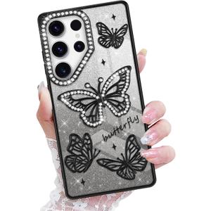 Newseego for Samsung Galaxy S25 Ultra 5G Case, Luxury Bling 3D Butterfly Gradient Glitter Plating Case for Women Girls Soft TPU Bumper Shockproof Protective Cover for Samsung Galaxy S25 Ultra-Purple