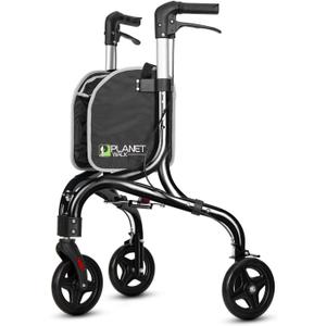PLANETWALK Premium 3 Wheel Rollator Walker for Seniors Ultra Lightweight Foldable Aluminum Mobility Aid with Height Adjustable Handle and 8 Inch Wheels, Black