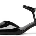 SAMMITOP Black Kitten Heels for Women Closed Pointed Toe Ankle Strap Slingback Heels Low Heel Pumps Shoes Dressy Patent Leather 1.5 Inch Size 10