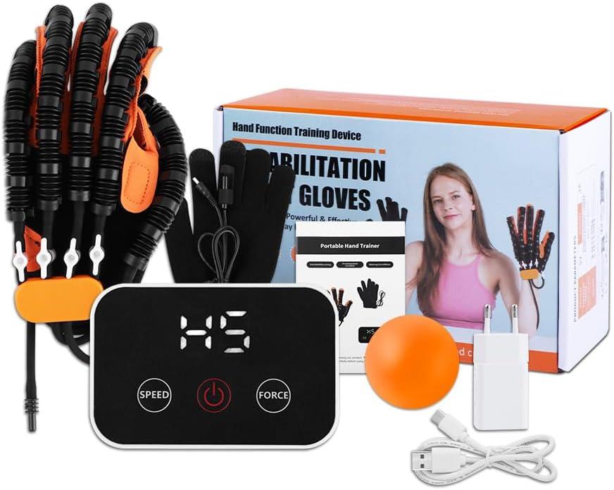 Rehabilitation Robot Gloves, Finger Exerciser for Stroke Recovery Hand Glove Equipment Hand Function Rehabilitation (Left Hand XL, Orange)