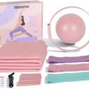 Home Pilates Kit, Pilates-Ring and Ball Set, Multiple Resistance Bands, Socks, Pilates-Essentials-Kit for Women (Pink-Starter Kit)
