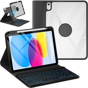 OYEEICE for iPad 11th 10th Generation Case with Keyboard - Upgraded 360 Magnetic Detachable Cover with Backlit Keyboard, Pencil Holder for iPad 11-inch A16 2025 10th Gen 10.9 inch - Black