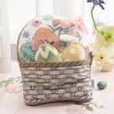 Ashler Easter Egg Basket-Shaped Pillow, Egg Throw Pillow with 3D Eggs Pillow, Soft Velvet Easter Decorative with Cute Embroidery and Bow for Couch, Bedroom, Living Room, Light Coffee, 17x13 inches
