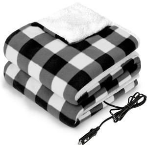 Sealy 12-Volt Heated Car Blanket, Portable Electric Blanket with 3 Heating Levels & 4 Hours Auto Off for Car, Truck, SUV, RV or Camping, Machine Washable, 59" X 43", Plaid