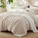 Bedsure Boho Comforter Set g, Bedroom Decor Bedding Set Beige Soft Breathable Polyester,Fluffy Texture ,3 Pieces Gift For Girls Women,Marshmallow,All Seasons,Machine-washable,OEKO-TEX, 128in x 98 in