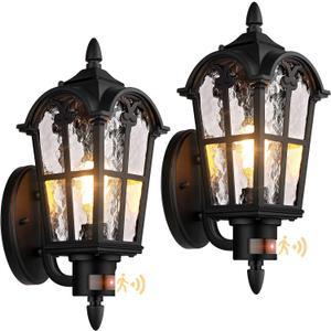 16in 2-Pack Large Motion Sensor Outdoor Wall Lights, Dusk to Dawn Porch Lights Wall Mount, Vintage Exterior Light Fixtures Sconces Lighting, Black Wall Lanterns Outside Lights for House Front Door