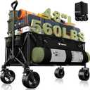 300L Extra Large Wagons Carts Foldable, 560LBS Heavy Duty Collapsible Beach Wagon 48" Long with Big All-Terrain Wheels, Utility Folding Cart for Camping, Grocery, Sports, Garden, Black