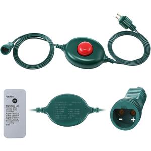 Meonum 1/2 inch Plug Power Cord for Christmas Tree Lights, Foot Switch 9 Light Modes Remote, 15FT Extension Cord Foot Pedal Compatible with TS8W29V TS12W29V TS13W29V (Right Positive)