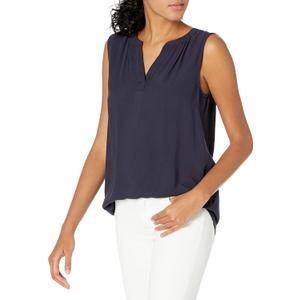 Amazon Essentials Women's Relaxed Fit Sleeveless V-Neck Woven Shirt (Large)