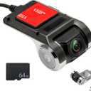 UNITOPSCI USB Car DVR Camera Video Recorder, USB Dash Cam, WDR Full HD Dash Camera Car Driving Recorder with 64GB Micro SD Card, 170 Wide Angle, Loop Recording Night Vision ADAS 24Hours Monitor