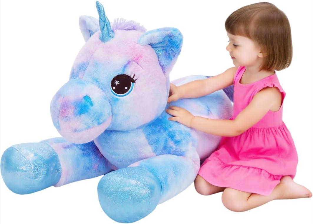 Tezituor 32in Giant Unicorn Plush Toys,Cute Rainbow Stuffed Animals,Birthday Decorations for Girls,Boys,Girlfriend,Big Unicorns Gifts for Children,Purple Blue