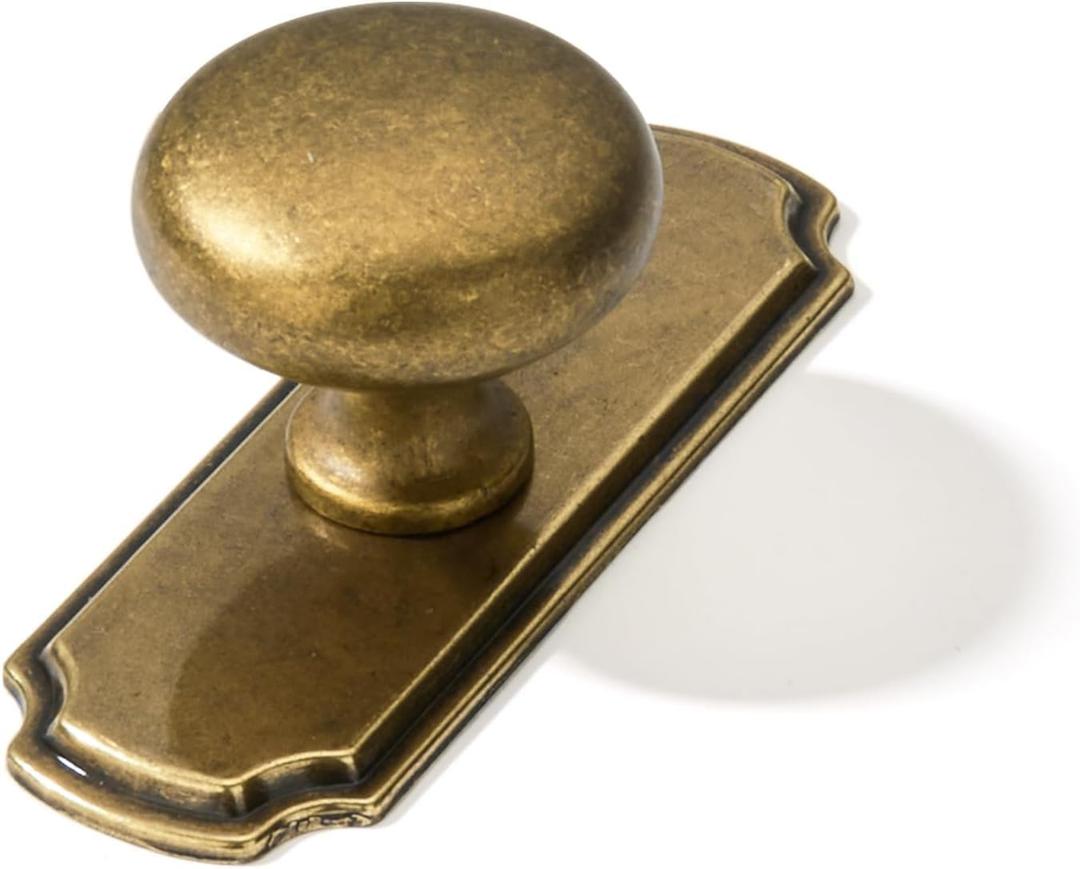 khtumeware 2 Pack 1-1/4 inch Backplate for Cabinet Knobs Antique Brass Drawer Knobs Cabinet Hardware Vintage Aged Knobs with Backplate