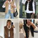 Tanakneo Womens Fuzzy Fleece Vest Sleeveless Button Down Fall Sherpa Jacket Winter Warm Old Money Outerwear with Pockets Light Khaki