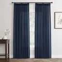 Navy Blue Pinch Pleated Linen Curtains 96 Inches Long 2 Panels Set for Living Room Bedroom Pleated Hooks Rings Back Tab Light Filtering Dark Blue Boho Farmhouse Drapes 96 Inch Length