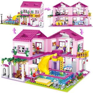 Pink Girls Summer Villa Friends Building Set Compatible with Friends Construction Educational Toy for Kids Age 8-12 and Up 1018 PCS