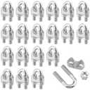 20 PCS 1/2 Inch Wire Rope Clamp, M12 Stainless Steel Wire Rope Cable Clip Clamps, U Bolt Saddle Fastener
