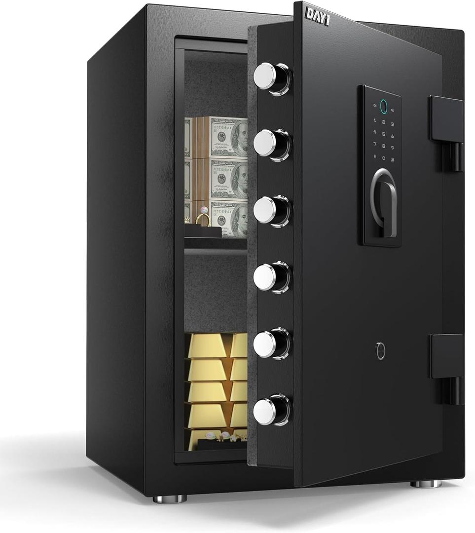 DAYI Fireproof Safe, 3.0 Cubic Feet Biometric Fingerprint Fire Proof Safes Box for Home Documents Money, Digital Touchpad Security Safe Dual Alarm System - DY-60FP