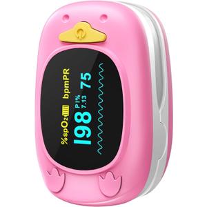 Child Pulse Oximeter, Oxygen Monitor for Kids Baby and Blood Oxygen Saturation Heart Rate Monitor with Automatic Shut-Down, One Directions OLED Display, Include 2 X AAA Batteries (Pink)